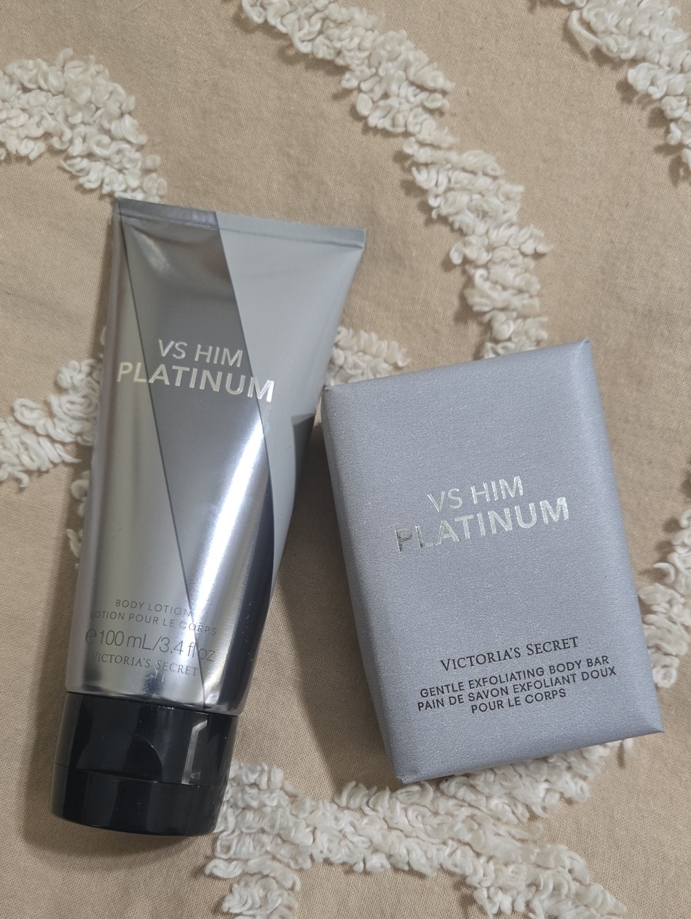 Victoria's Secret VS Him Platinum Body Lotion & Exfoliating Bar - Silver